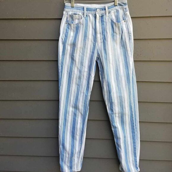 American Eagle Blue White Stripe Mom Jeans size 4 Long - Picture 9 of 12
